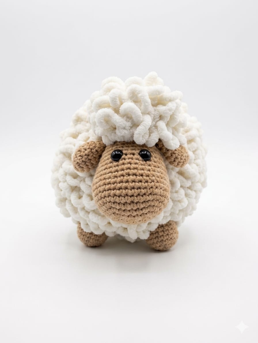 Bubble Crochet Sheep White - Handmade