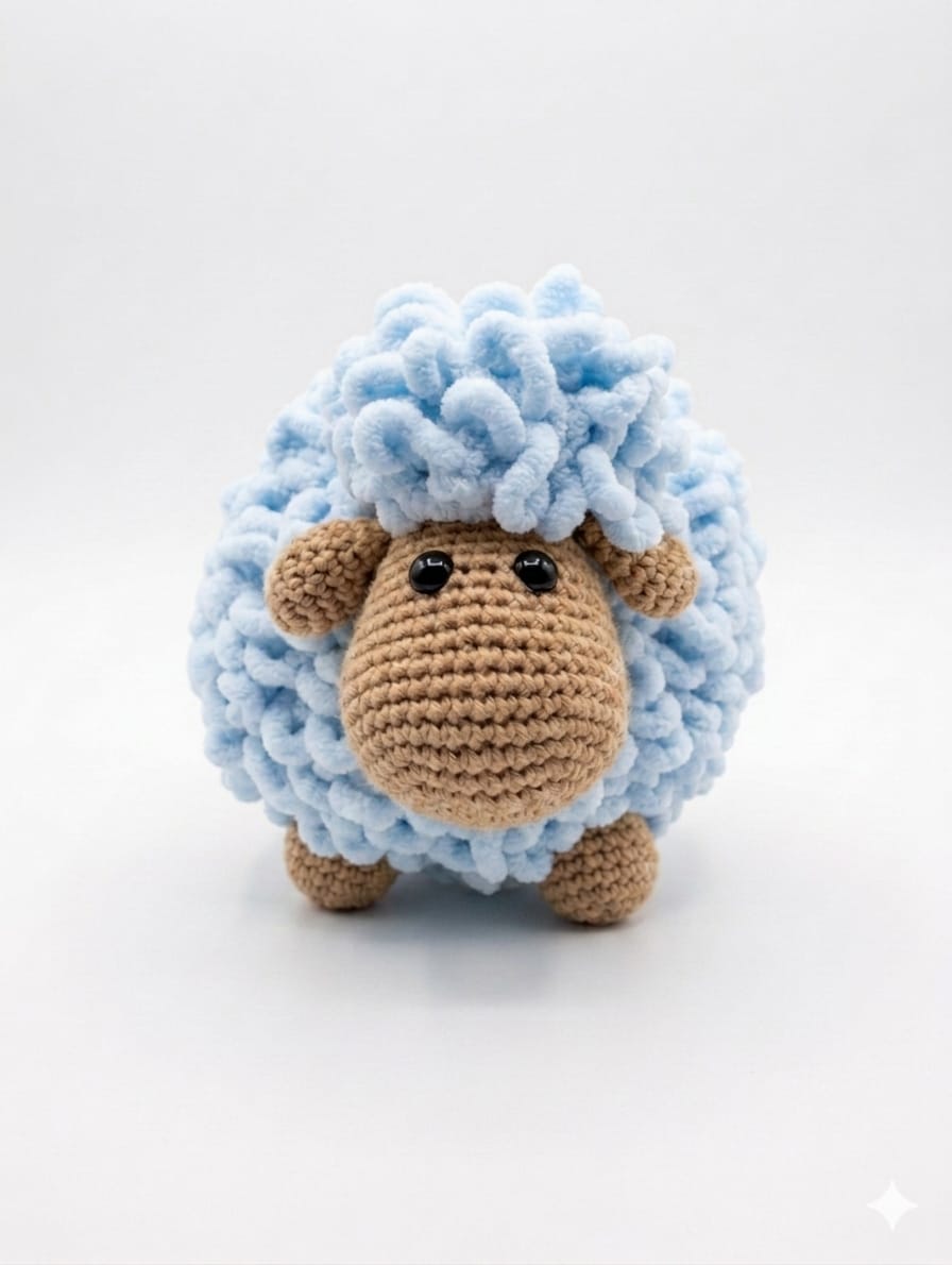 Bubble Crochet Sheep Blue - Handmade