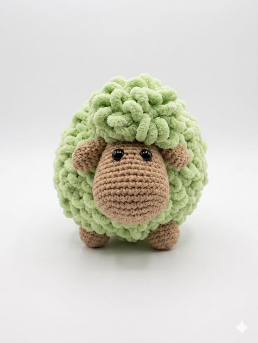 Bubble Crochet Sheep Green - Handmade