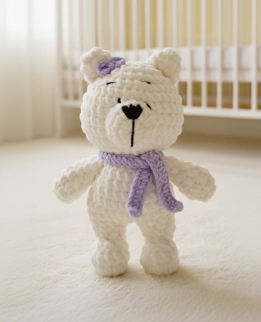 Fluffy Large Bear Toy with a Bow Handmade